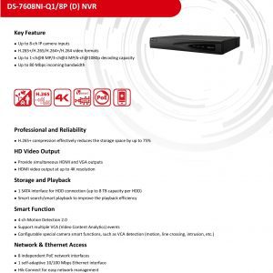 Hikvision DS-7608NI-Q1 8 Channel 1920x1080P 1 SATA NVR, STCSREC0201