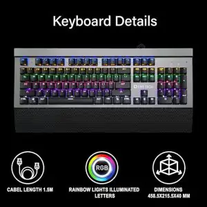 Live Tech F5 Mechanical Gaming Keyboard RGB Multiple Mode LED Palm Rest Audible