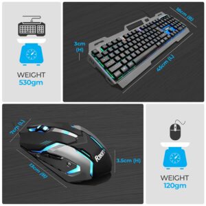FOXIN Thunder Gaming Keyboard and Mouse Combo | Rainbow Backlit Membrane Keyboard (104 Keys) with Phone Holder | 3600 DPI | 6 Button Mouse | Metal Body | Wired Gaming Combo for PC & Laptop