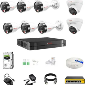 CP Plus IP illumax 8 CH AI NVR, 2MP 2 Dome & 6 Bullet IP Cameras [Color Night Vision + Built-in Audio MIC + SMART Dual Light + Motion Detection] + 2 TB HDD + 8+2 POE Switch + CAT 6 Cable Combo