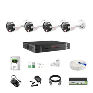 CP Plus IP illumax 4 CH AI NVR, 4MP 4 Bullet IP Cameras [Color Night Vision + Built-in Audio MIC + SMART Dual Light + Motion Detection] + 1 TB HDD + 4+2 POE Switch + CAT 6 Cable Combo