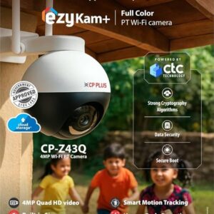 CP PLUS 4MP Quad HD Outdoor Wi-Fi CCTV Camera | 360° Pan & Tilt | Full-Color Night Vision | CTC Cyber Secure Tech | Smart Detection Suite | View & Talk | OK Google | Cloud Recording | CP-Z43Q