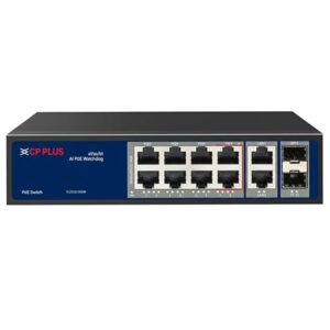 CP Plus AI PoE Switch | 8 Gigabit PoE Ports + 2 Gigabit Uplink Ports + 2 SFP Slots | 120 W PoE Budget | H/W IP65 Outdoor | AI Watchdog & 6 kV Surge Protection [CP-ANW-GPU8G2F2-N12]